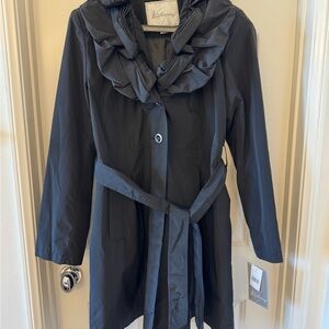 Women's Black Ruffled Trench Coat Weatherproof